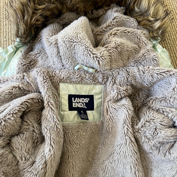 Land's End Girls Winter Fleece Lined Down Alternative ThermoPlume Coat, Mint - Picture 5 of 7